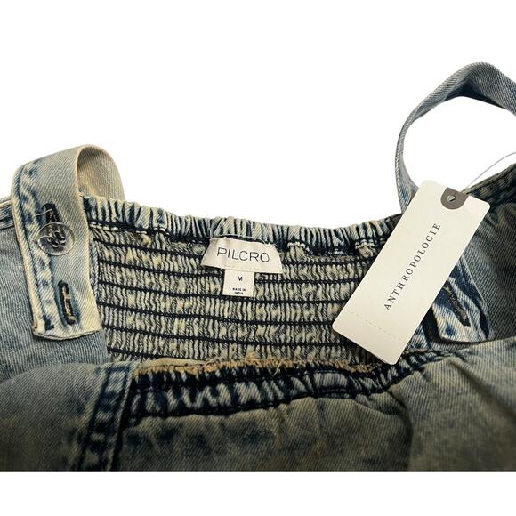 Anthropologie Pilcro Denim Drop-Waist Romper | Womens M, Bleach Wash Blue NEW - Picture 9 of 14
